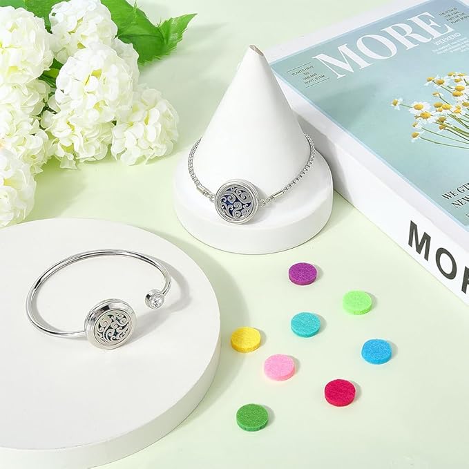 SUNNYCLUE 1 Box 2 Sets Essential Oil Diffuser Bracelet Adjustable Bangles with 10Pcs Refill Pads Stainless Steel Clouds Aromatherapy Locket Adjustable Jewelry for Women Yoga Travel Birthday DIY Gifts