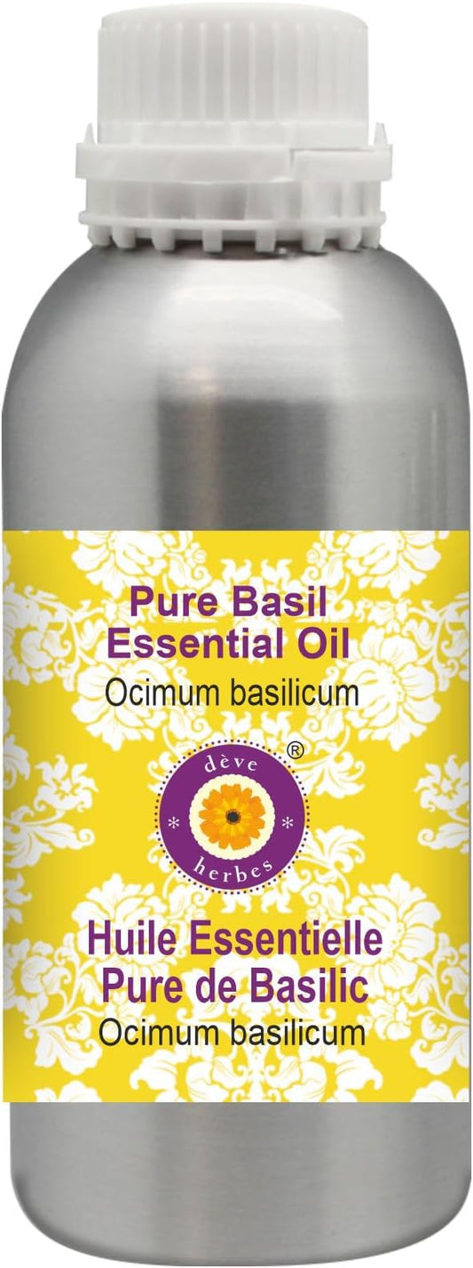 Deve Herbes Pure Basil Essential Oil (Ocimum basilicum) Steam Distilled 1250ml (42 oz)