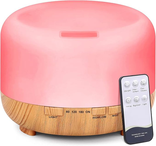 Essential Oil Diffuser Aromatherapy Humidifier: 500ml Grain Ultrasonic Aroma Air Vaporizer for Large Room Quiet Mist Humidifiers Remote Control for Small Baby Bedroom Home, Yellow, (Diffuser-Yellow)