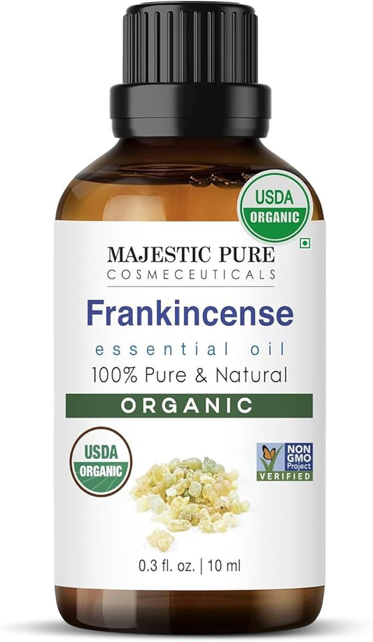 Majestic Pure Organic Frankincense Essential Oil - 100% Pure Frankincense Oil for Pain Relief, Skin Care, Hair Care & Aromatherapy, Premium Grade for Diffuser & Oil Diffuser - 0.3 fl oz