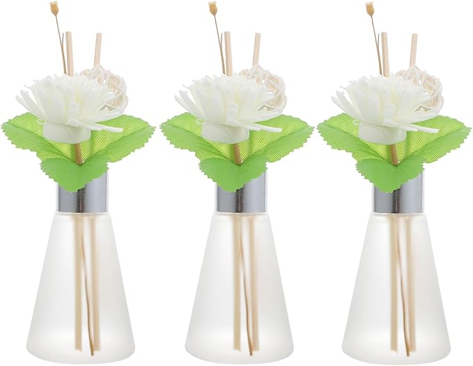 3pcs Ocean Scent Aroma Diffuser Glass Bottles with Dried Flower Reed Sticks, Refillable Essential Oil Fragrance Set for Bathroom and Home Air Freshening