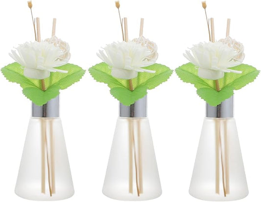 3pcs Ocean Scent Aroma Diffuser Glass Bottles with Dried Flower Reed Sticks, Refillable Essential Oil Fragrance Set for Bathroom and Home Air Freshening