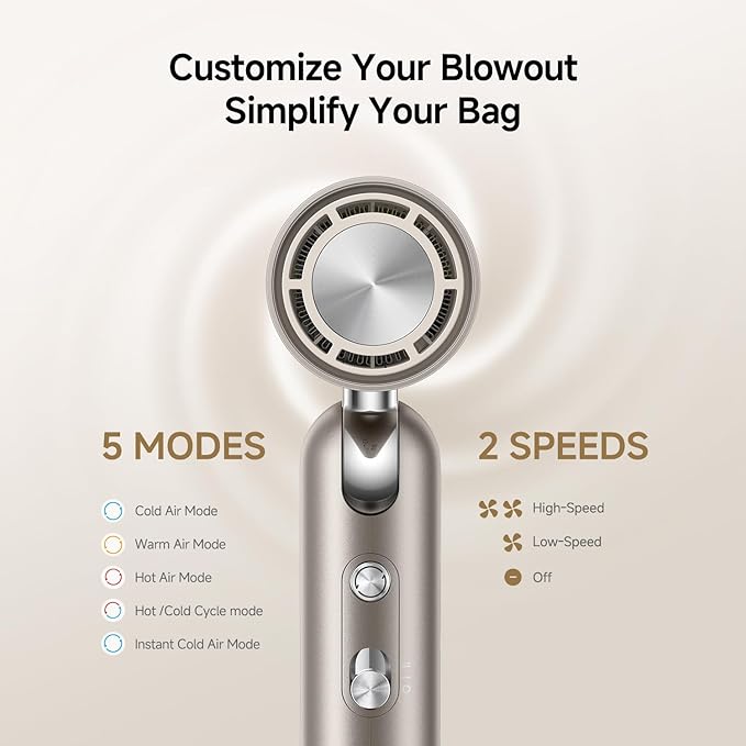 Dreame Pocket Hair Dryer 2026 New, Portable Folding Blow Dryer with Diffuser, Fast Drying, High-Speed Brushless Motor, 300M Negative Ions, Lightweight, Low Noise, for Home & Domestic Travel & Gym