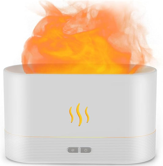 PIZAY Essential Oil Diffuser, Flame Air Humidifier with Fire Led Light - 2 Rightness, 180mL Capacity (8 Hours), Auto-Off Protection Air Diffuser for Home Bedroom Office Gifts(White)