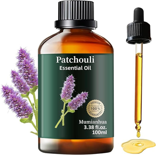 Patchouli Essential Oil, Mumianhua Pure Patchouli Oil, Aged & Earthy Aroma for Outdoor Spray, Natural Perfume Base & Grounding Diffuser Blends, Hair, Skin, Soap Making3.38 Fl Oz