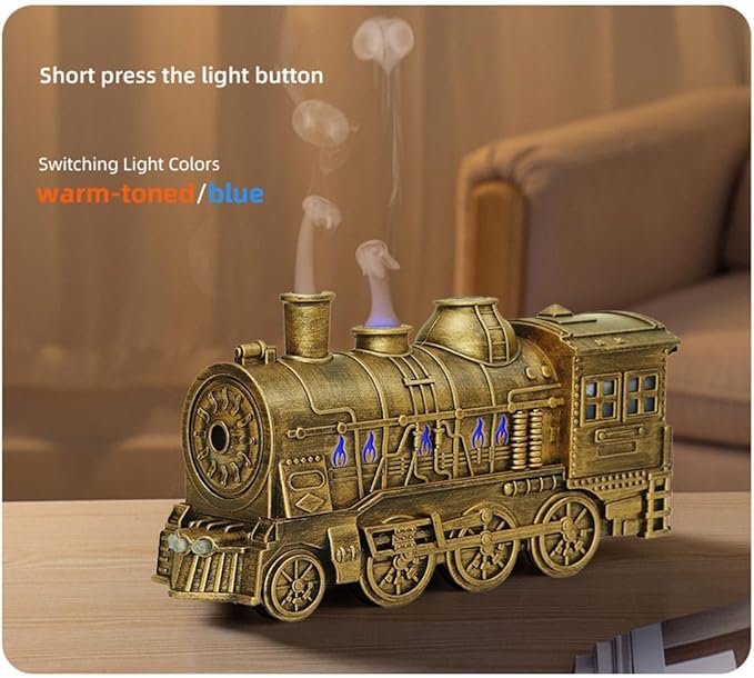 Train Essential Oil Diffuser, 300ml Vintage Steam Train Aromatherapy Essential Oil Diffuser and Humidifier with Dual Color LED Light, Home Decor for Adults (Equipped with Remote Control)