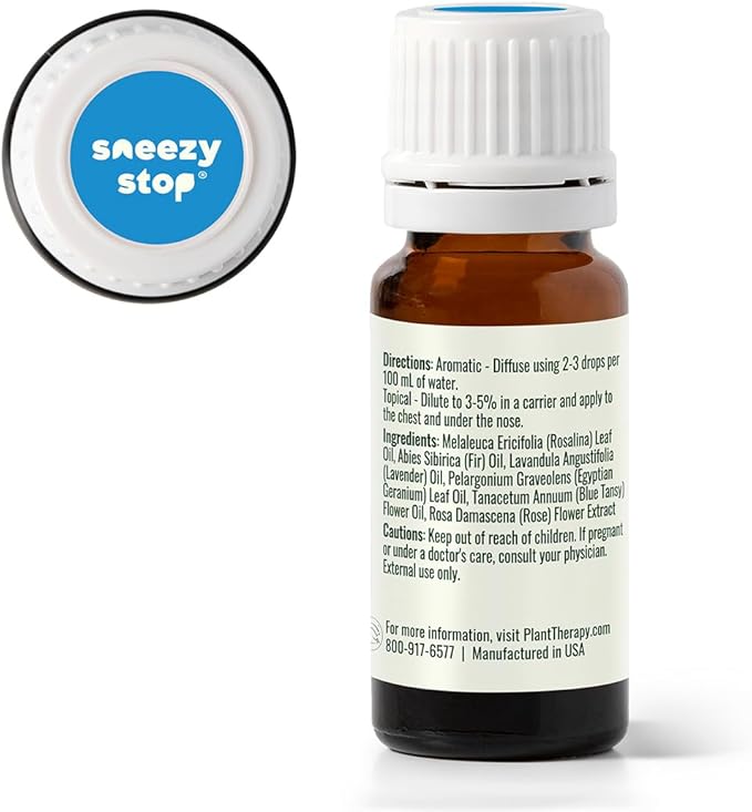 Plant Therapy Kids Sneezy Stop Essential Oil Blend 10 mL (1/3 oz) 100% Pure, Undiluted, for Respiratory Support, Congestion Relief, Seasonal Pollen Concerns