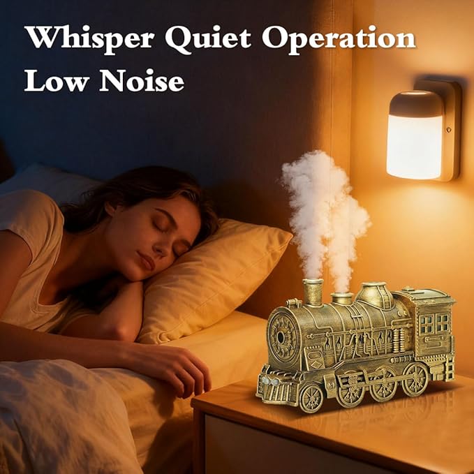 Vintage Steam Train Essential Oil Diffuser, 300ml Retro Train Quiet Aromatherapy Diffuser and Humidifier with Dual Color LED Light & 2 Mist Modes, Creative Home Decor & Gifts