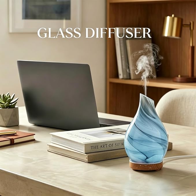 Glass Essential Oil Diffuser with 3 Aromatherapy Oils,200ml Small Humidifier with Timer,7 LED Color Lights,Waterless Auto Shut-Off for Office Home Room Decor Gifts for Women