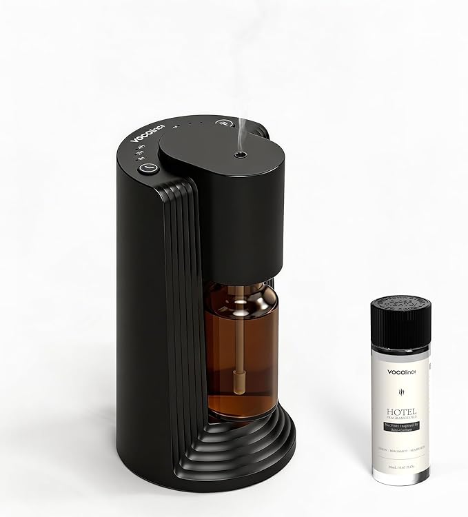 VOCOlinc Waterless Diffuser Starter Kit with 20mL Hotel Fragrance Oil, Battery Operated Nebulizer, 4 Timers ＆ 3 Mist Levels, Mini Scent Air Machine for Home, Room, Car, Office (Black)