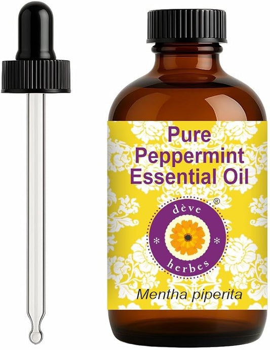 dève herbes Peppermint Essential Oil (Mentha piperita) with Glass Dropper | Pure | Non-Sticky | Non-Greasy | Lightweight | Men & Women | All Skin Types | Steam Distilled 120ml (4 oz)