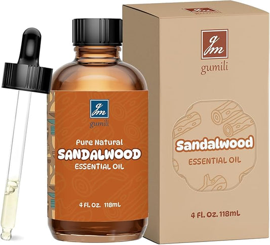 GM Gumili Sandalwood Essential Oil 4 Oz, 100% Pure Sandalwood Oil for Diffuser, Skin, Hair, Body & Face, Perfume Base Note for Men & Women, Aromatherapy & Massage