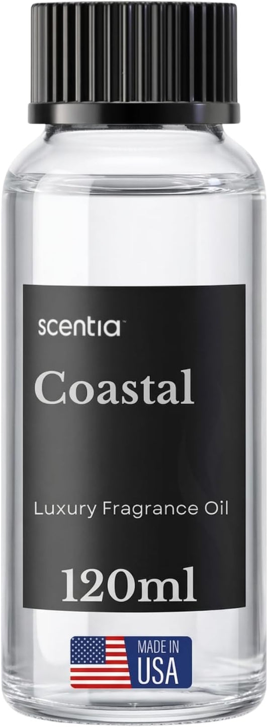 Scentia Coastal (Cabana) Diffuser Oil Refill – Hotel Fragrance Oil Inspired by 5-Star Spa – 120 mL – Jasmine, Bergamot & Sea Breeze Long-Lasting Scent for Ultrasonic & Waterless Diffusers, Made in USA