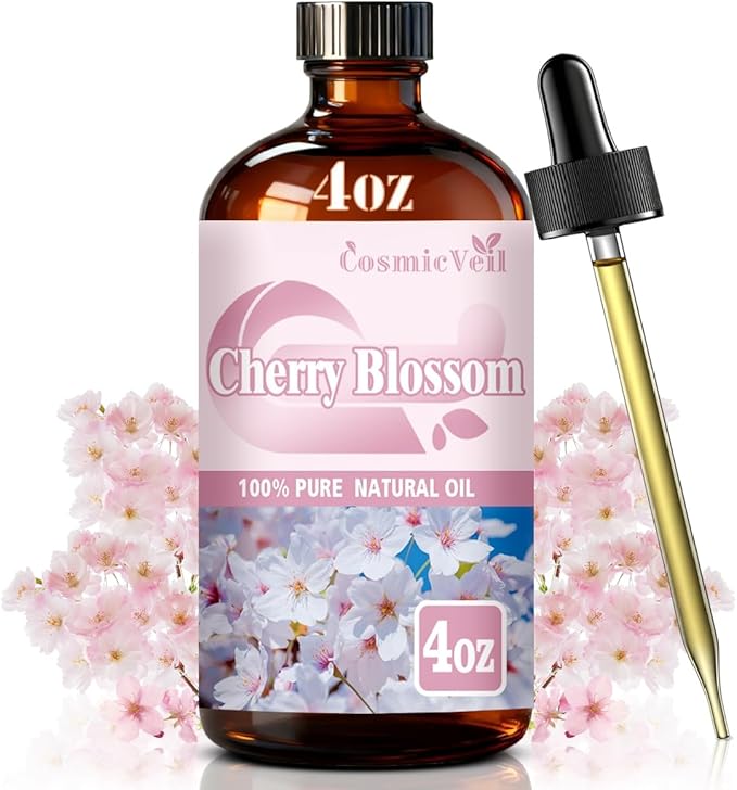 Cherry Blossom Essential Oil Cherry Blossom Oil for Aroma Diffuser,Humidifier,Home Fragrance,Cleaning,Body Care,Massage,Yoga,DIY Candle,DIY Soap CosmicVeil（Cherry Blossom，4 Fl Oz (Pack of 1)）