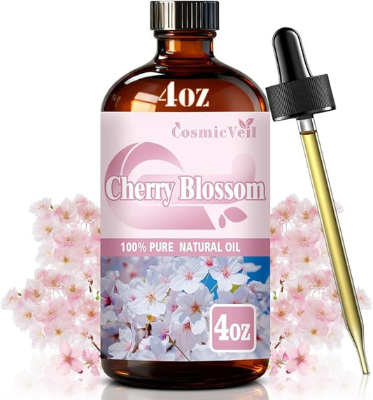 Cherry Blossom Essential Oil Cherry Blossom Oil for Aroma Diffuser,Humidifier,Home Fragrance,Cleaning,Body Care,Massage,Yoga,DIY Candle,DIY Soap CosmicVeil（Cherry Blossom，4 Fl Oz (Pack of 1)）