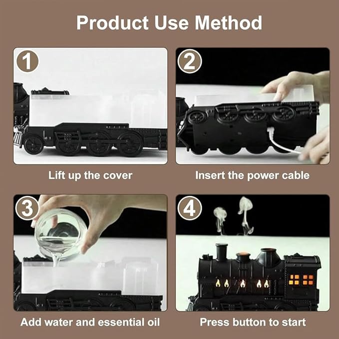 Train Diffuser,300ML Large Capacity Train Humidifier with Dual Cool Mist Outlets,Christmas T-rain Essential Oil Diffuser,Vintage Steam TrainDiffuser with Essential Oils 2 Lighting Modes,for Bedroom