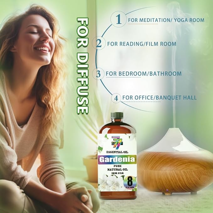 Gardenia Essential Oil - GV77ZF Gardenia Oils for Diffusers, Humidifiers, DIY Candles, Soap, Cleaning, Home, Office, Yoga, Massage, Gifts - 8 fl oz (240 ml)