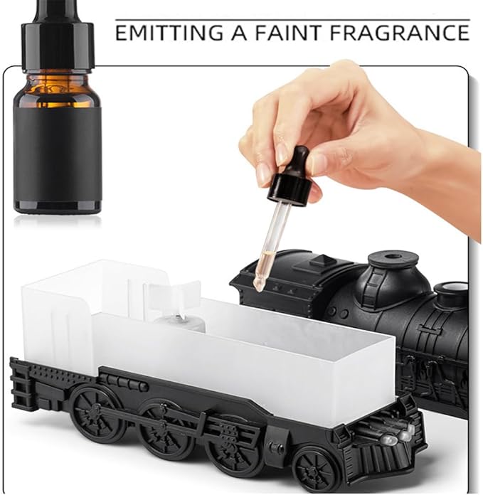 Essential Oil Train Diffuser, Vintage Steam Train Humidifier, Christmas Train Aroma Diffuser, Dual Mist Outlets Cool Mist Quiet Aromatherapy Diffuser with Remote Control, Auto-Off (Black)