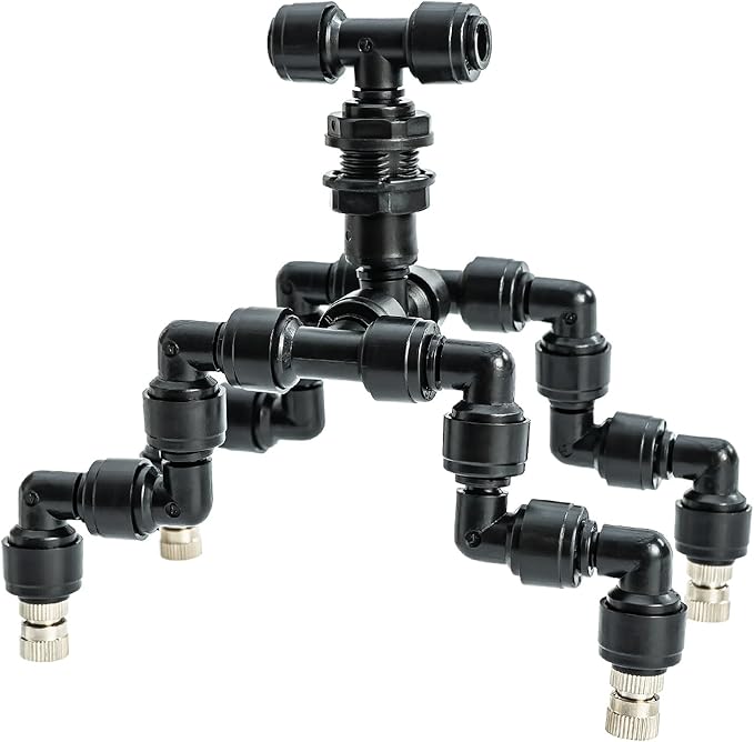 VEXPLO Reptile Mister Nozzles 360 Degree Adjustable Reptile Fogger Mist Sprinkler, Four-Head Black Misting Spray Nozzles for Aquarium Rainforest