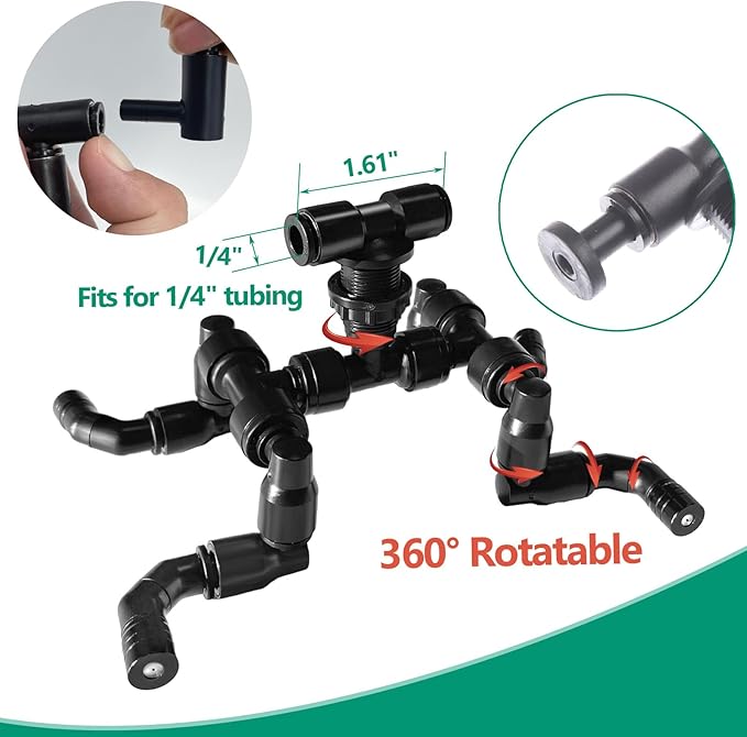 Reptile Mister Nozzles - Four-Jet 360 Adjustable Misting System Nozzles 1/4'' for Terrarium, Paludarium, Vivarium, Plants