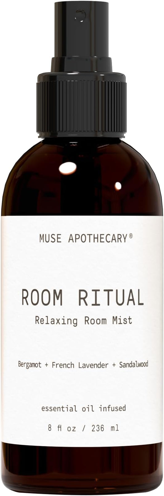 Muse Apothecary Room Ritual - Aromatic and Relaxing Room Mist, Infused with Natural Essential Oils - 8oz, Bergamot + French Lavender + Sandalwood
