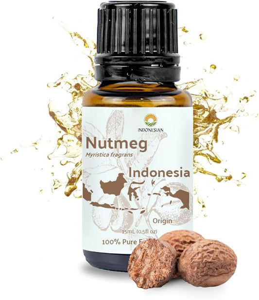 Nutmeg Essential Oil - Direct from Central Java, Indonesia - Pure Essential Oils for Diffusers, Muscle Relief and Aromatherapy | Premium Therapeutic Grade (15ml)