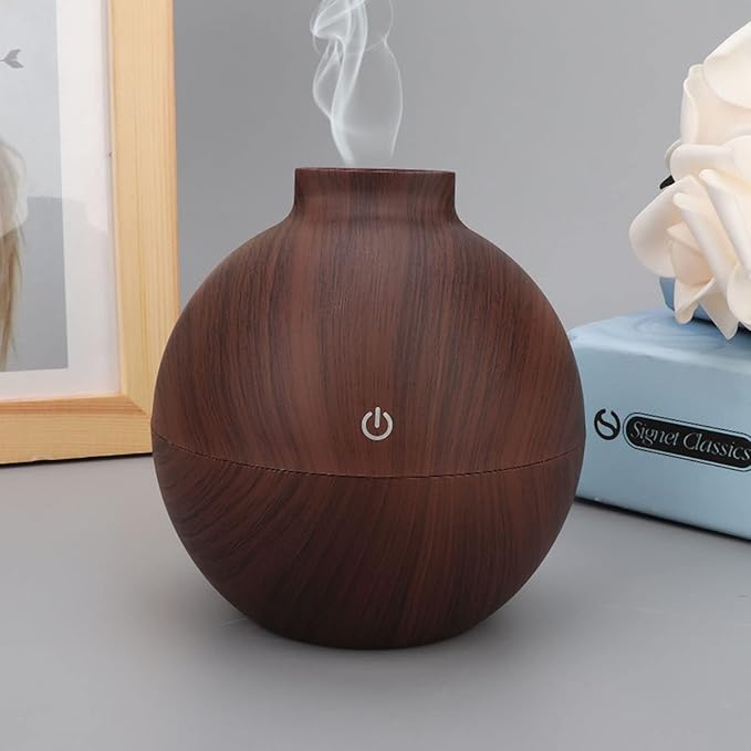 ZJchao 130ml Essential Oil Diffuser, USB Mini Office Desktop Humidifier, Ultrasonic Aromatherapy Diffuser for Bedroom, Yoga, SPA (Deep Wood Grain)