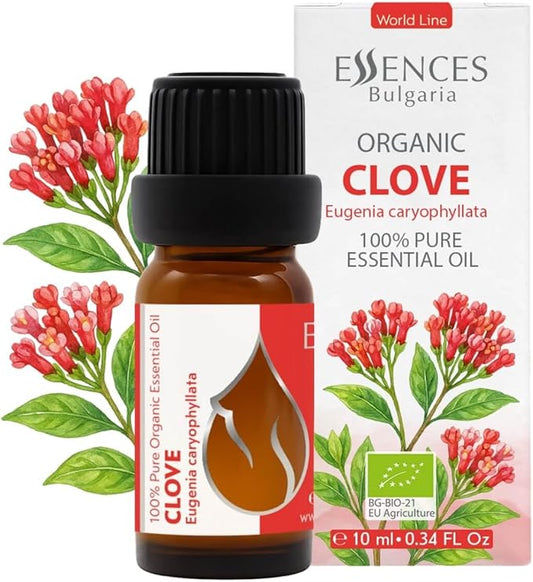 Essences Bulgaria Organic Clove Essential Oil 0.34 Fl Oz | 10ml | Eugenia caryophyllata | 100% Pure and Natural | Undiluted | Therapeutic Grade | Aromatherapy | Cosmetics | Cruelty Free | Non-GMO
