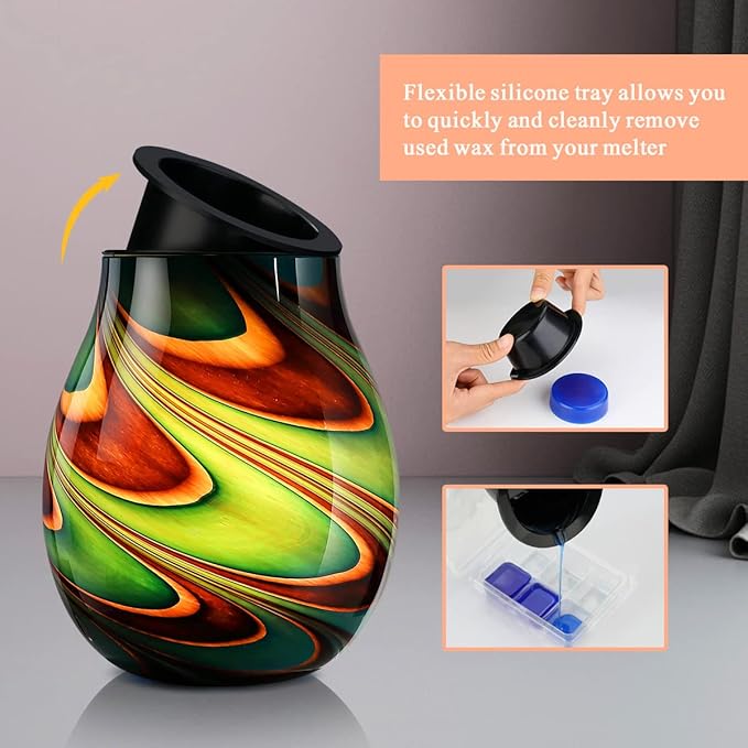 inrorans Electric Wax Melt Warmer with Timer Art Glass Oil Burner Wax Cube Melter Fragrance Warmer with Replacement Silicone Tray for Home Office