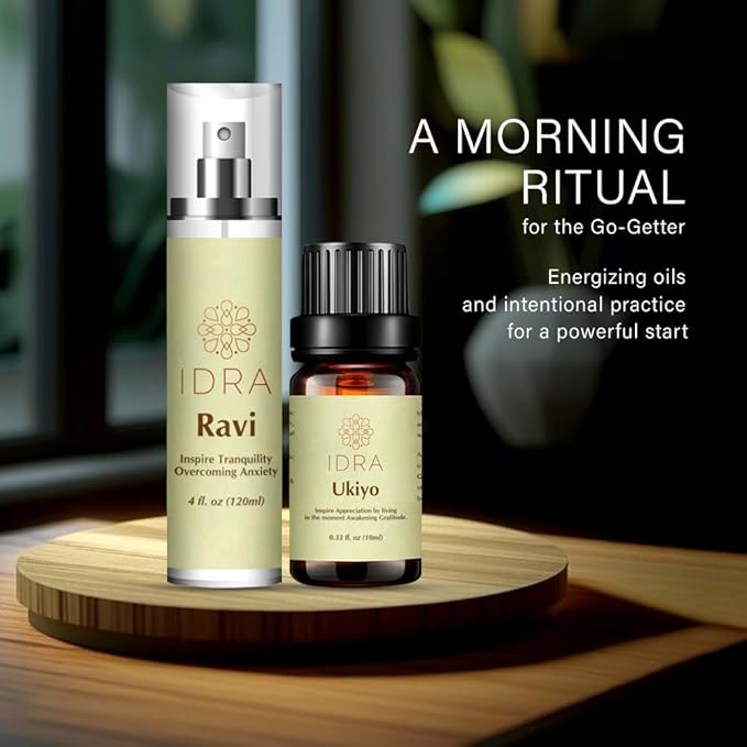IDRA Morning Clarity Set – Energizing Essential Oil & Face Mist Duo | Boost Focus, Positivity & Morning Energy | Natural Aromatherapy Gift Set for Clarity & Balance (Ravi Mist + Ukiyo Oil)