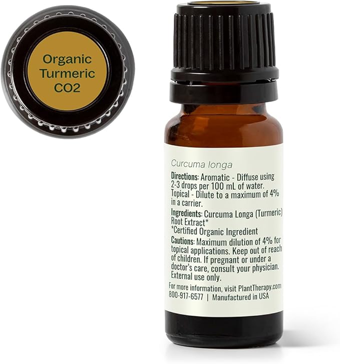 Plant Therapy USDA Certified Organic Turmeric CO2 Essential Oil 10 mL (1/3 oz) 100% Pure, Undiluted, Supports Healthy Digestion