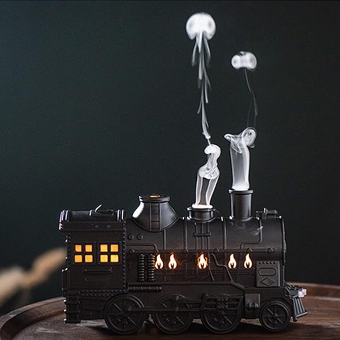 300ml Train Diffuser, Vintage Steam Train Aromatherapy Essential Oil Diffuser with Dual-Color LED Light, Quiet Aromas Diffuser with Cool Mist Modes &Smart Remote for Rooms,Bedrooms, Desks (White)