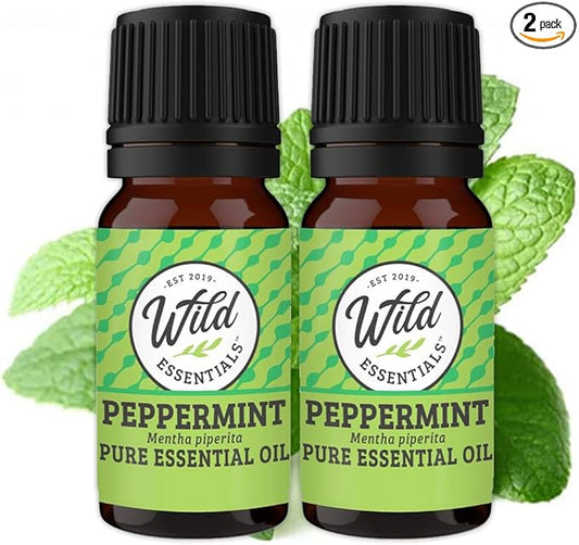 Wild Essentials Peppermint 100% Pure Essential Oil 2 Pack - 10ml, Therapeutic Grade, Made and Bottled in The USA
