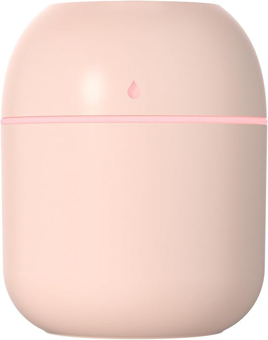 Mini USB Humidifier - Large Capacity, Ultra-Quiet 20dB, 2 Modes (Continuous/Intermittent) with Anti-Dry Burn & Night Light, Nano Mist for Room/Car/Office Desk (<10㎡) (Pink, 220ml)