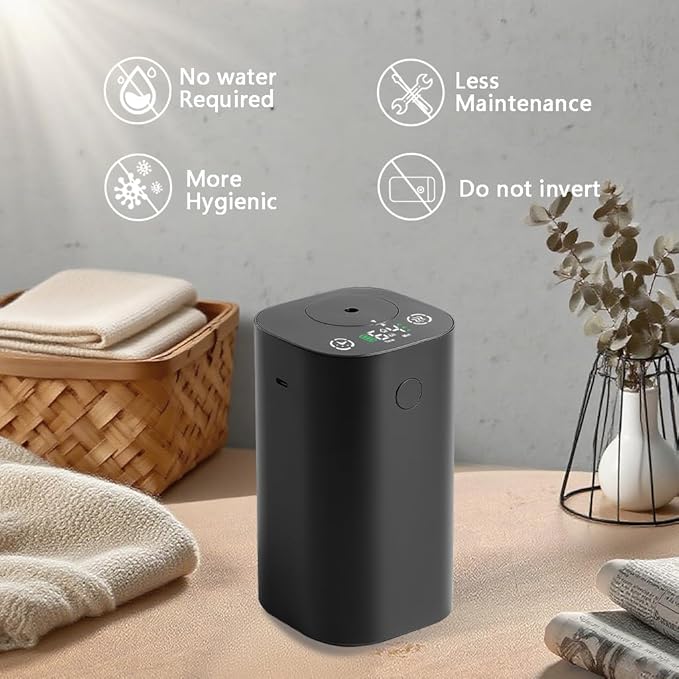Waterless Diffuser for Essential Oil, Rechargeable Scent Diffuser Machine, 0.7 Fl.Oz./ 20mL Capacity, Mini Scent Air Machine, 4 Countdown Timers & 4 Mist Levels for Home, Room, Car, Office, Black
