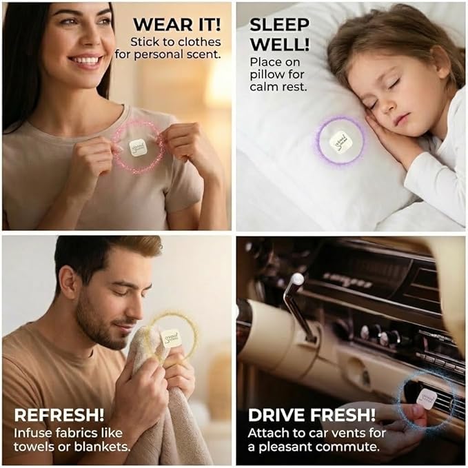 AROMA STICKERS® Original Blend Focus - 100% Natural Essential Oil Scented Stickers for Personal Space - Towels, Blankets, Face Mask & Pillow (Pack of 1, 12 Stickers)