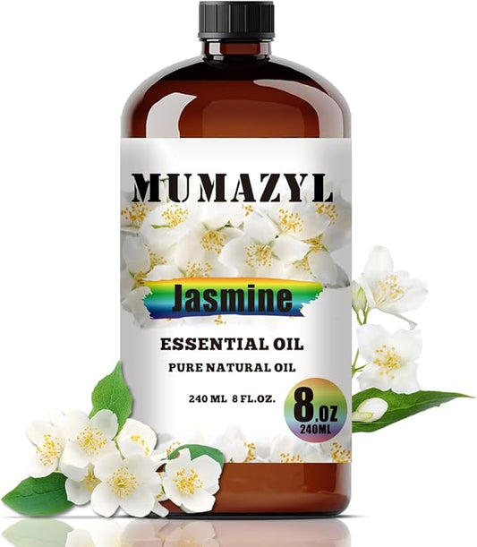 Jasmine Essential Oil, Jasmine Oil 8 Fl Oz 240ML for Diffuser Humidifier Yoga Cleaning DIY Candle Soap Making MUMAZYL Essential Oils