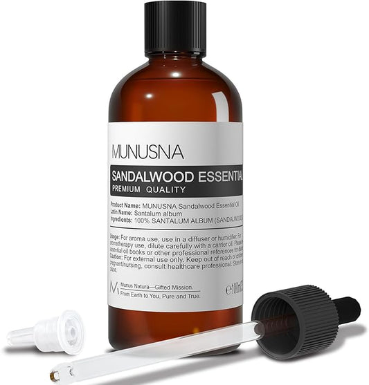Sandalwood Essential Oil 100ML, 100% Pure Natural Sandalwood Oil Premium Grade Aromatherapy Oil for Diffuser, Skincare, Hair Body Care, Massage, Yoga, Home, Soap and Candle Making