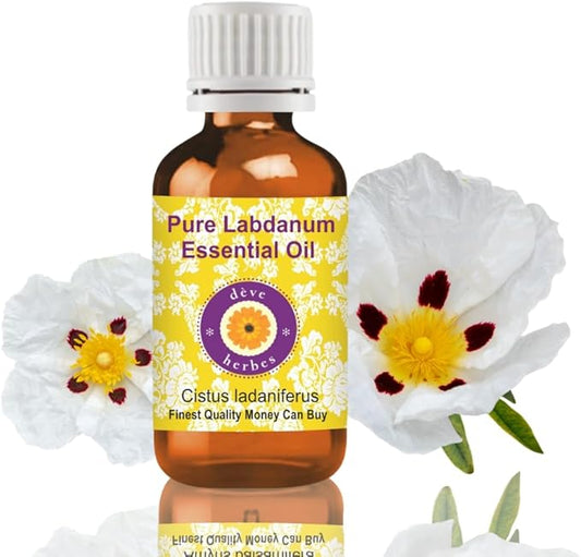 dève herbes Labdanum Essential Oil (Cistus ladaniferus) Pure | Viscous Texture | Rich Aroma | Unisex | All Skin Types | for External Use Only | Natural Extract | Steam Distilled 10ml (0.33 oz)