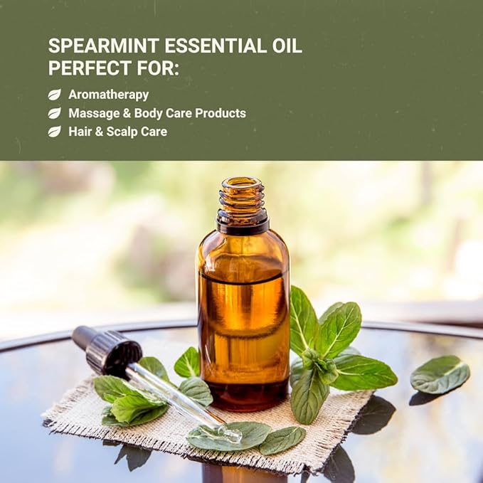 Spearmint Essential Oil - Direct from Essential Oils India - Steam Distilled - Aceite Esencial de Menta Verde for Aromatherapy, Massage, Diffuser, DIY Candle and Soap Making - 2lbs