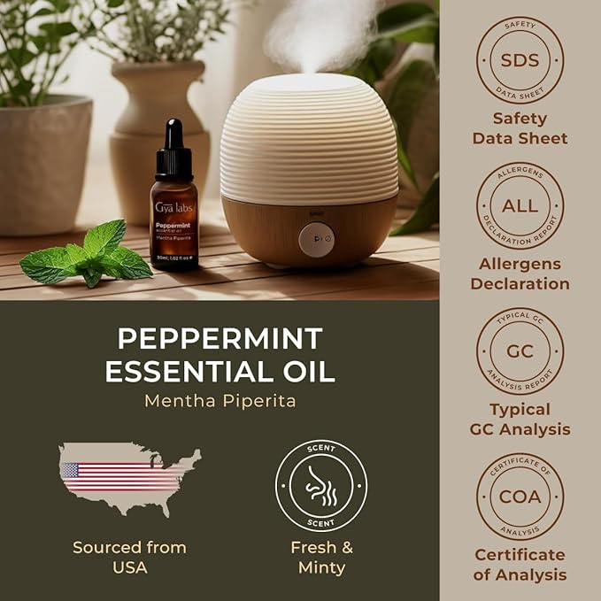 Gya Labs Peppermint Essential Oil - 1.02 Fl Oz - for Hair, Skin, Diffuser, Aromatherapy & DIY Candle Making Scent