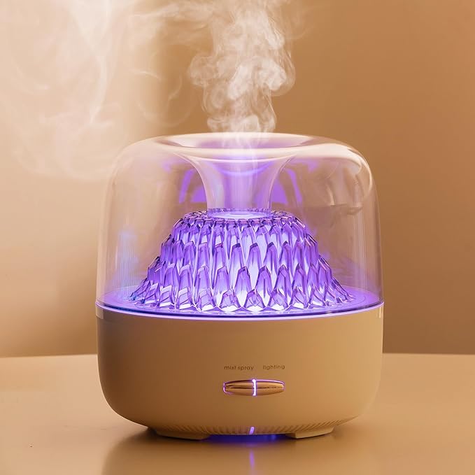 Essential Oil Diffuser for Home, Aromatherapy Volcano Aroma Diffusers & Ambient Light, 200ml Ultrasonic Cool Mist Spray, Air Fragrance for Home Office, Small Room, Bedroom, Auto-Off, White
