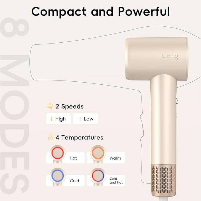 Hair Dryer, TurboLux Ionic 200 Million Negative Ions Fast Drying High Speed Hairdryer with Diffuser, Lightweight, Low Noise 1500W Hair Diffuser Dryer with 110000 RPM Brushless Motor (Cream)