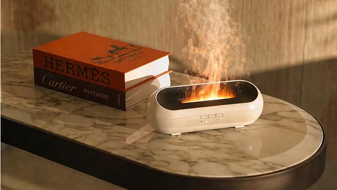 AquaAura Flame Effect Diffuser, 160ml Essential Oil Diffuser with Realistic Flame Mist, 7 LED Colors, Timer & Auto Shut-Off for Bedroom, Home, Office