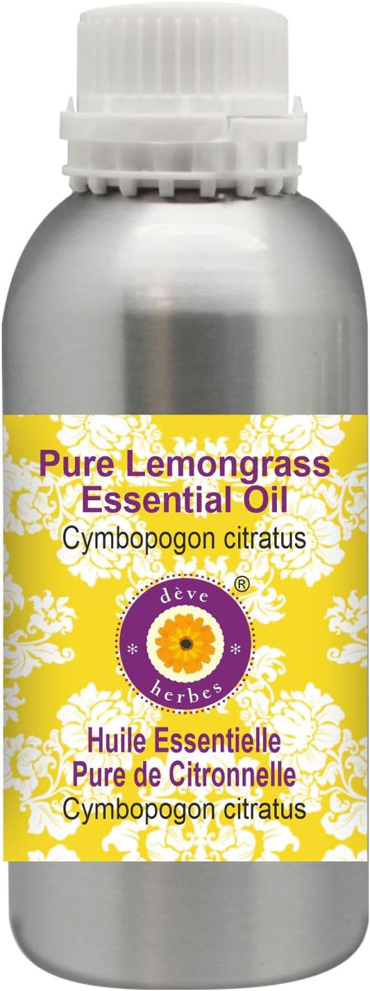 Deve Herbes Pure Lemongrass Essential Oil (Cymbopogon citratus) Steam Distilled 300ml (10 oz)