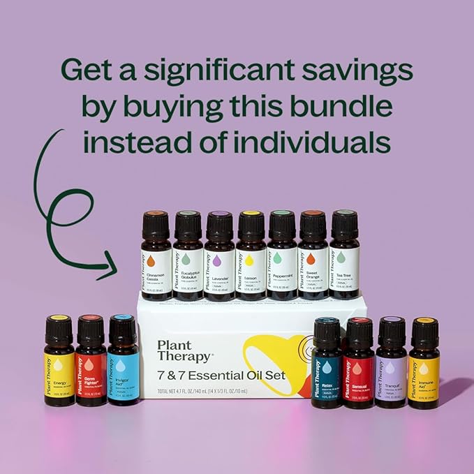 Plant Therapy 7 & 7 Essential Oils Set, 7 Most Popular Single Essential Oils Plus 7 Favorite Blends, Each 10 mL (1/3 oz), 100% Pure, Undiluted, Great for DIYs, Skincare and Essential Oil Diffusers