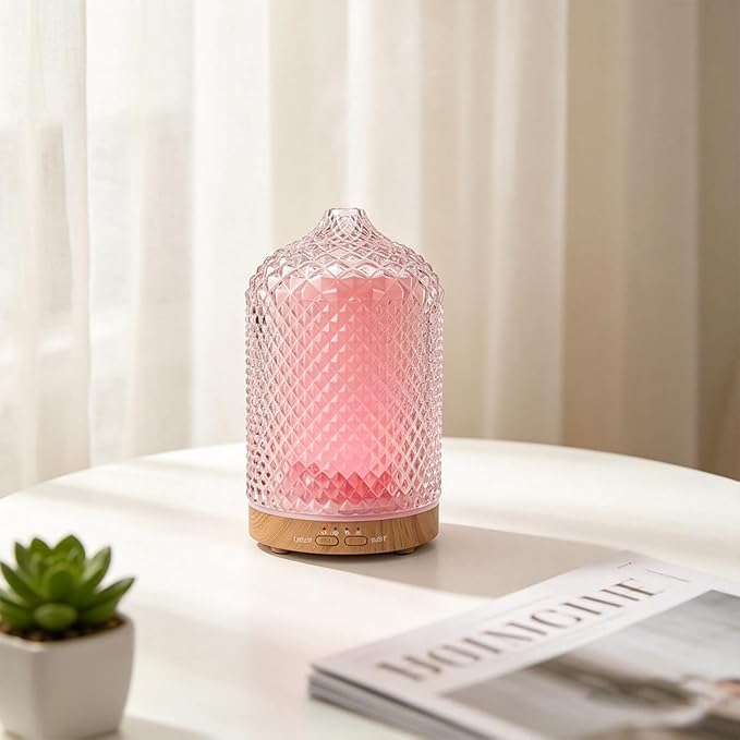 Diffuser with 3 Essential Oils,Glass Aroma Diffusers,200ml Small Humidifier with Timer,7 ED Color Lights,Waterless Auto Shut-Off for Office Home Room Decor Gifts for Women