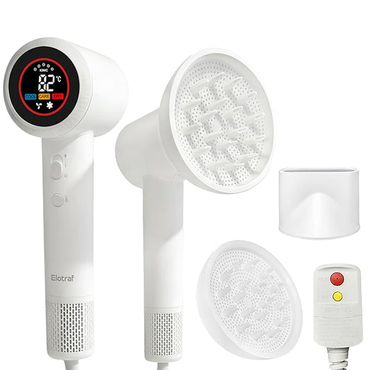 HD Display Hair Dryer: 150000 RPM High Speed Brushless Motor, Fast Drying & 200M Negative Ionic Blow Dryer, Smart Temperature Control, 51db Low Noise, Magnetic Diffuser & Nozzle for All Hair Types