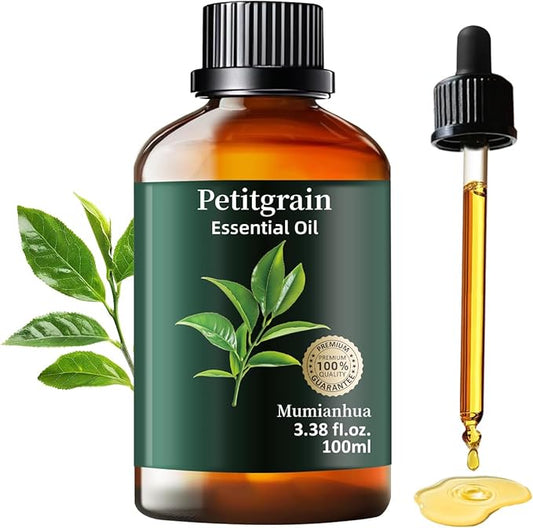 Pure Petitgrain Essential Oil for Bedtime Serenity, Evening Relaxation & Pillow Mist, Mumianhua Natural Citrus-Woody Aroma for Diffuser, Skin,Hair Care, Calming Blends, Soap, Candle Making 3.38 Fl Oz