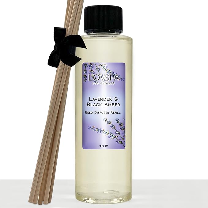 LOVSPA Lavender & Black Amber Diffuser Oil - Luxury Essential Oils for Diffuser Refill & Air Freshener Room Spray - Long-Lasting & Natural Home Fragrance, Scented Oil for Diffusers, USA Made, 4oz
